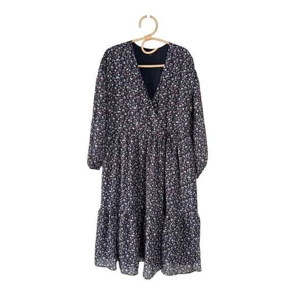 Madewell Navy Tie-Waist Midi Dress in Harvest Vine Floral Size Large MB212 - Picture 3 of 16